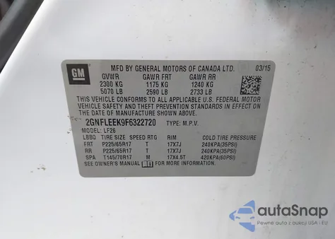 2015 Chevrolet Equinox Ls из США, поврежденный, VIN 2GNFLEEK9F6322720